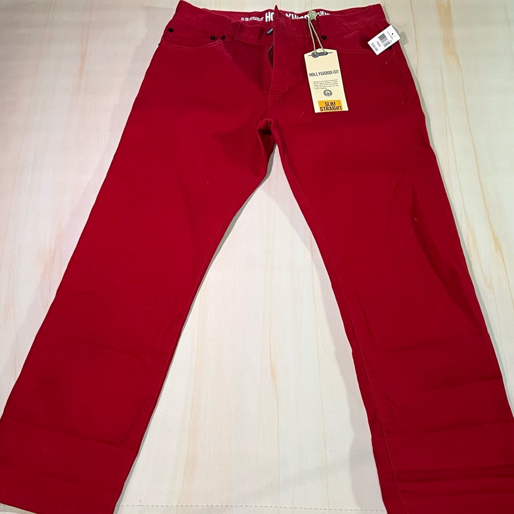 Hollywood Jeans Mens 34x30 Slim Straight Red Jeans